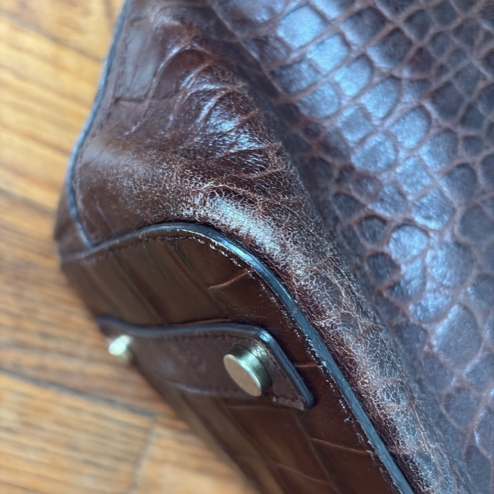 Massimo Dutti Cinch Closure‎ Leather Shoulder Bag Crocodile Texture Brown - Picture 9 of 16
